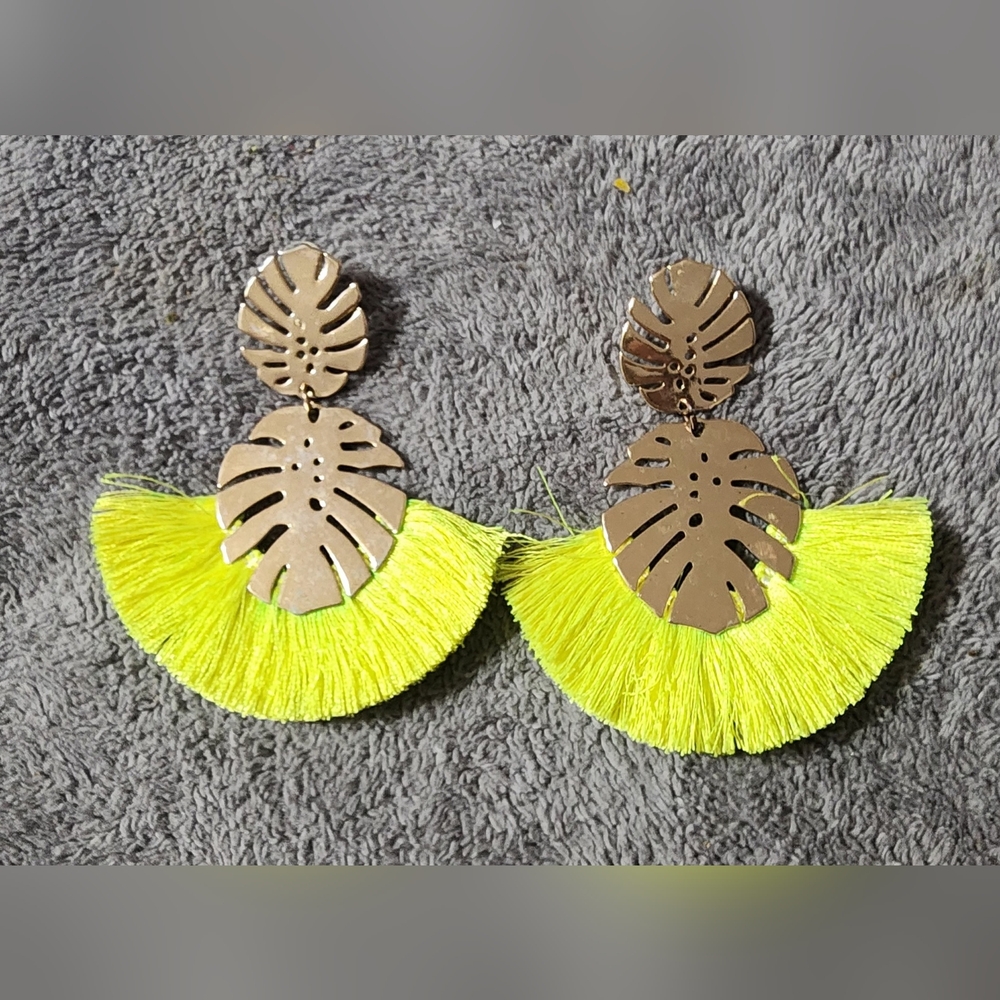 Gold Tone and Yellow Tassel Earrings